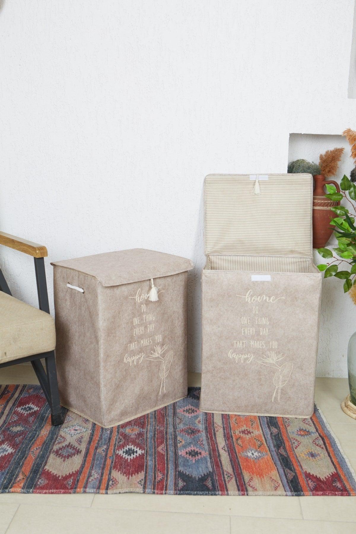 Laundry Basket 2 'Set Felt Dirty Basket Beige Beige 41x30x55 - Swordslife