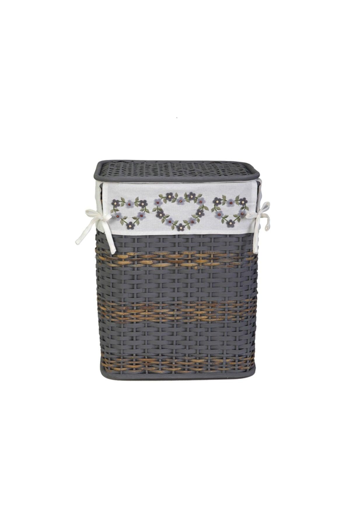 Laundry Basket,dark Gray Bamboo/rattan Heart, Small - Swordslife