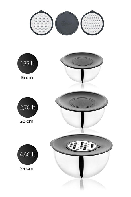 Carat 16-20-24cm Steel 9-Piece Grater Mixing Bowl 17120 - Swordslife