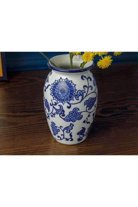 Cardiff Porcelain Vase 9x9x14 Cm Blue-white - Swordslife