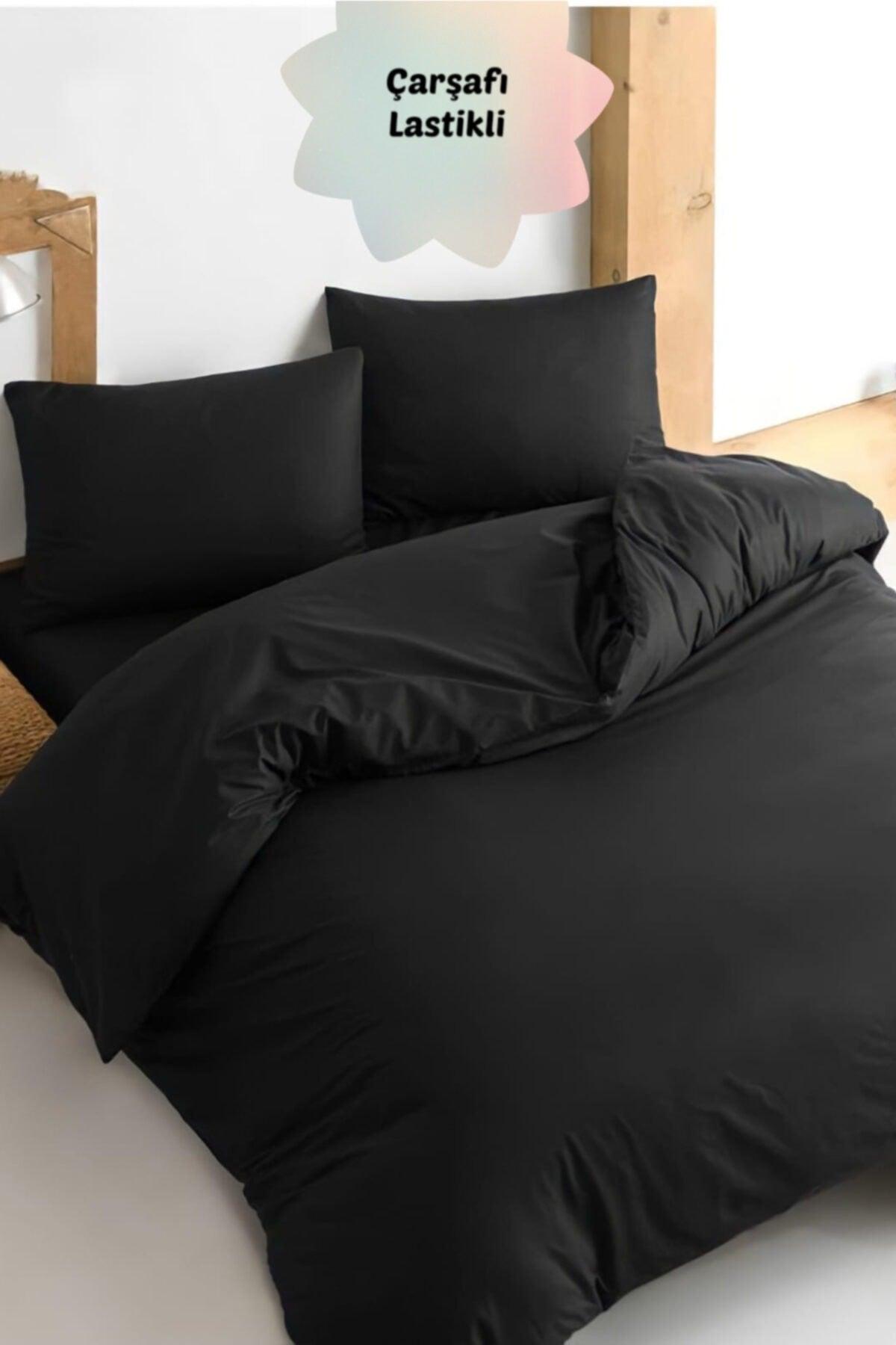 Elastic Single Duvet Cover Set Black - Swordslife