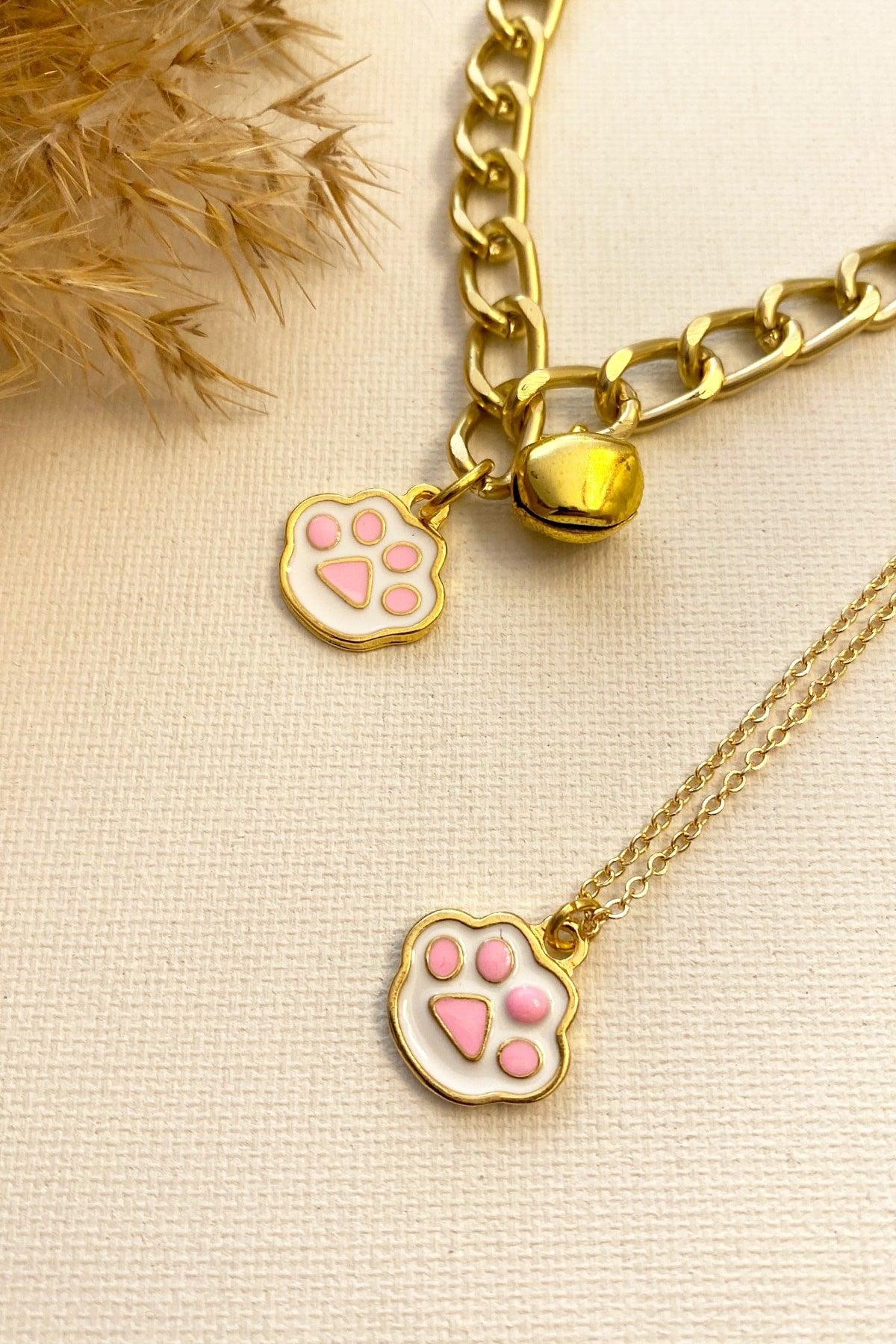 Cat Collar Cat Necklace Pink Paw Detailed