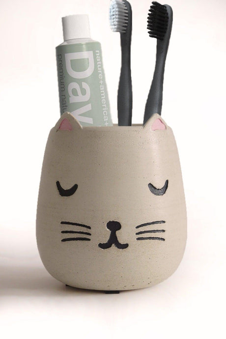 Cat Concrete Toothbrush Holder - Ivory Color