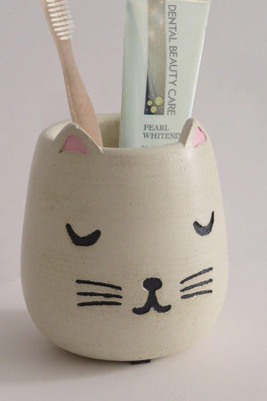 Cat Concrete Toothbrush Holder - Ivory Color