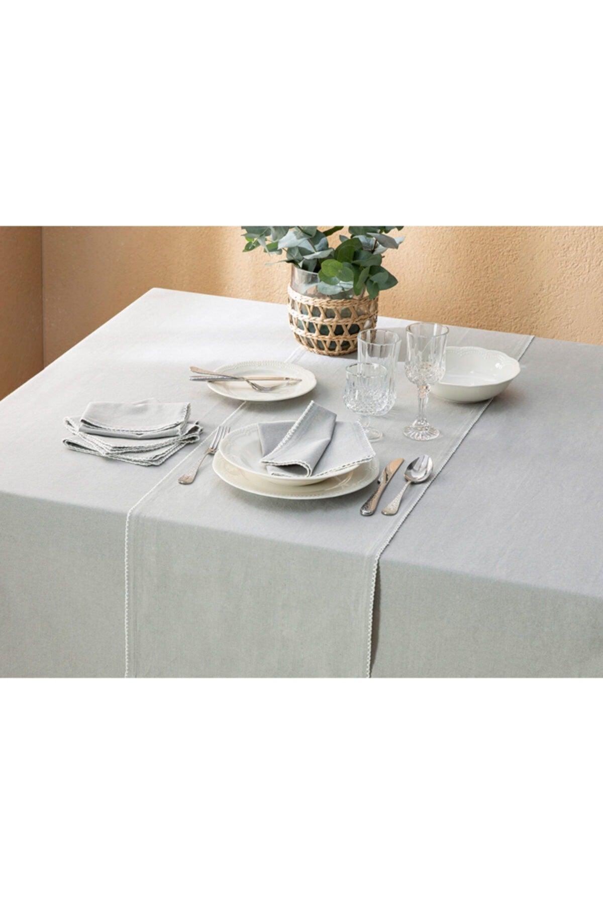 Cecily Cotton Hand Embroidered Table Cloth 150x200 Cm Gray - Swordslife