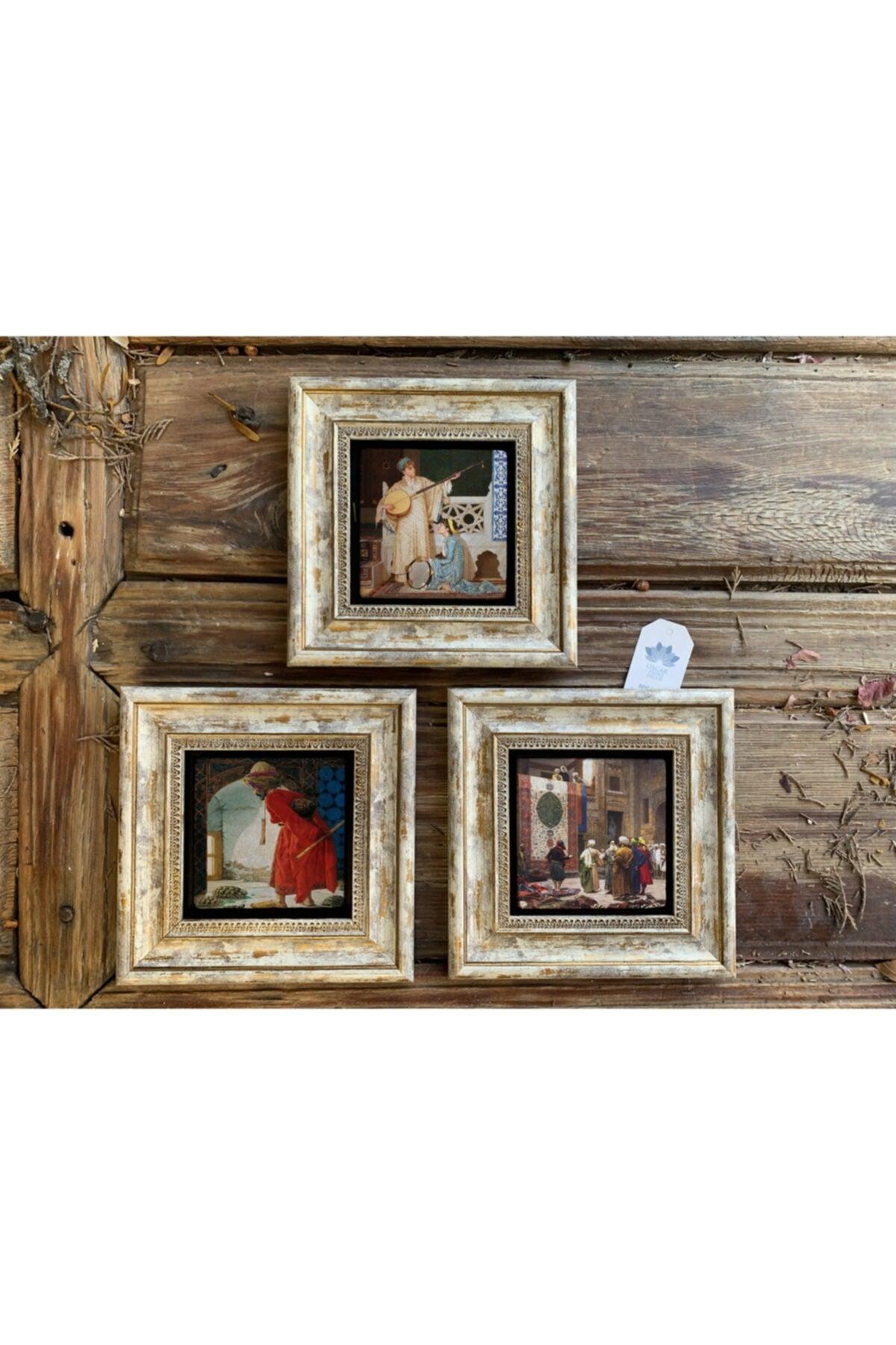 Framed Stone Wall Decor Set of 3-OSMAN HAMDİ TABLELARI-WALL FRAME SET - Swordslife