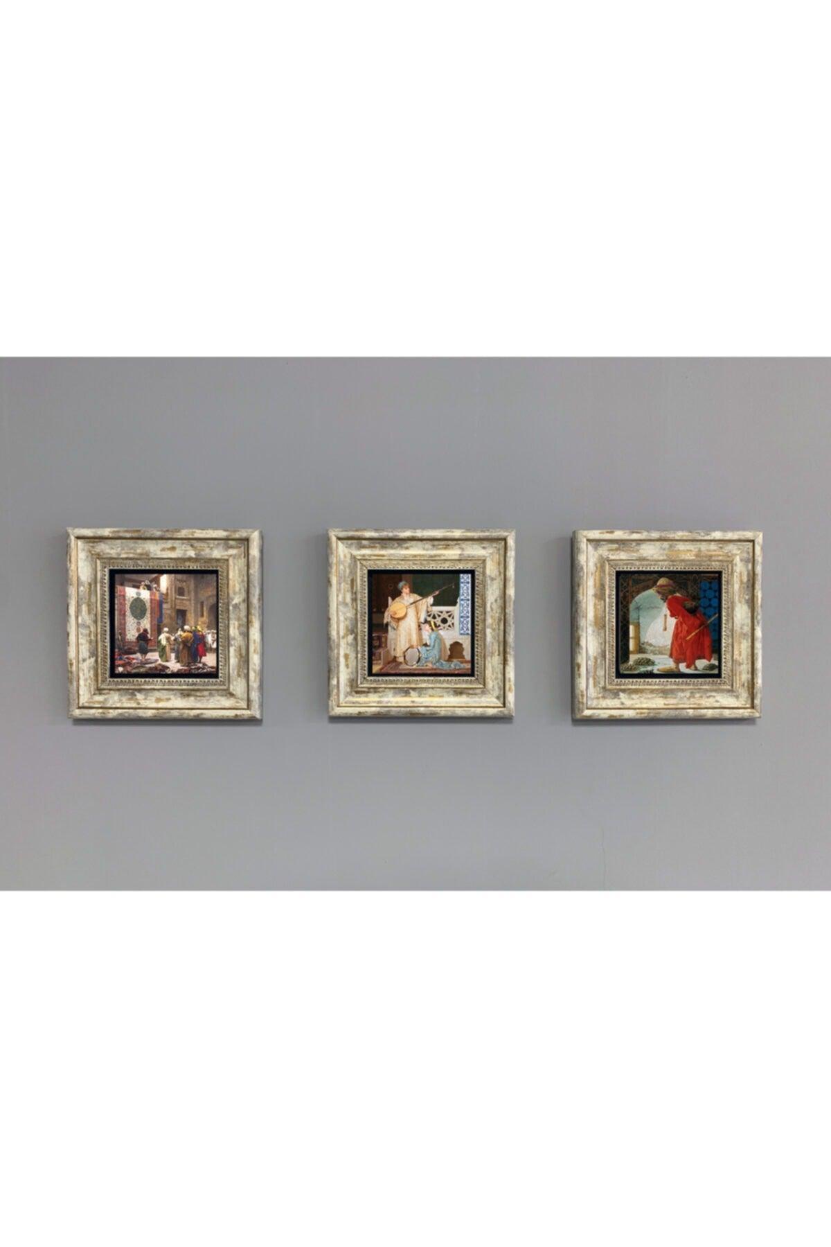 Framed Stone Wall Decor Set of 3-OSMAN HAMDİ TABLELARI-WALL FRAME SET - Swordslife