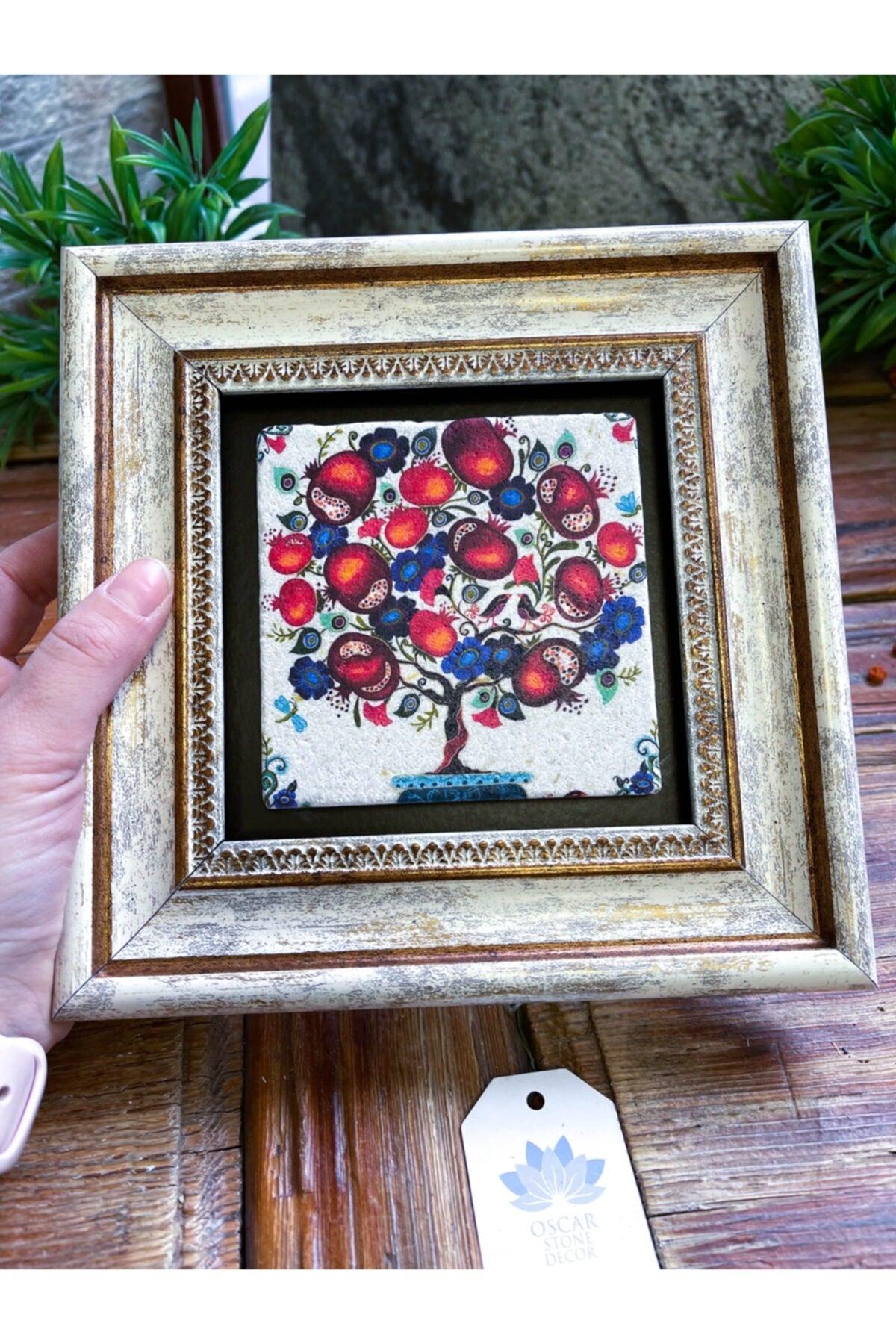 Framed Stone Wall Decor Pomegranate Themed 20 x 20 cm - Swordslife