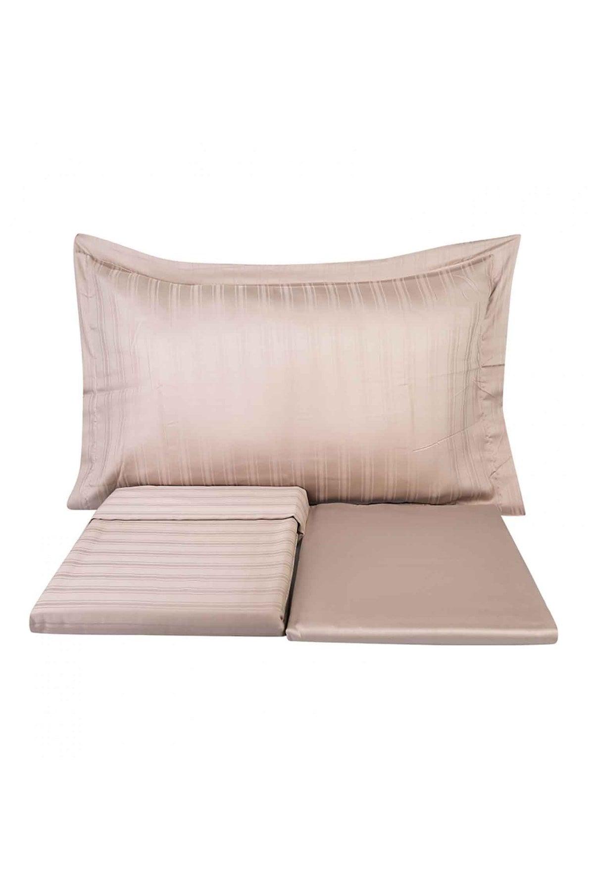 Charm Bold Beige Satin 100% Cotton Double Duvet Cover Set - Swordslife