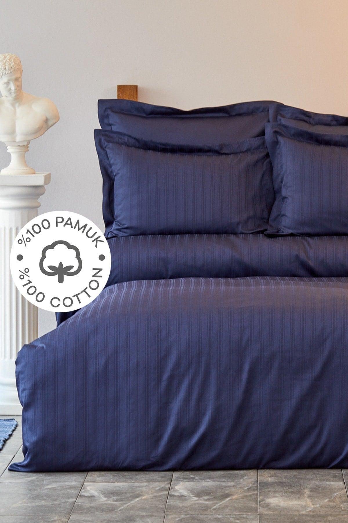 Charm Bold Navy Blue 100% Cotton Double Duvet Cover Set - Swordslife