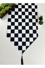 Checker Pattern Linen Fabric Tasseled Runner - Swordslife