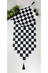 Checker Pattern Linen Fabric Tasseled Runner - Swordslife