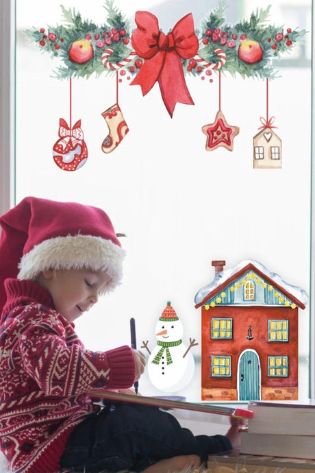 Christmas Bow House And Snowman Baby Kids Room Sticker Set - Swordslife