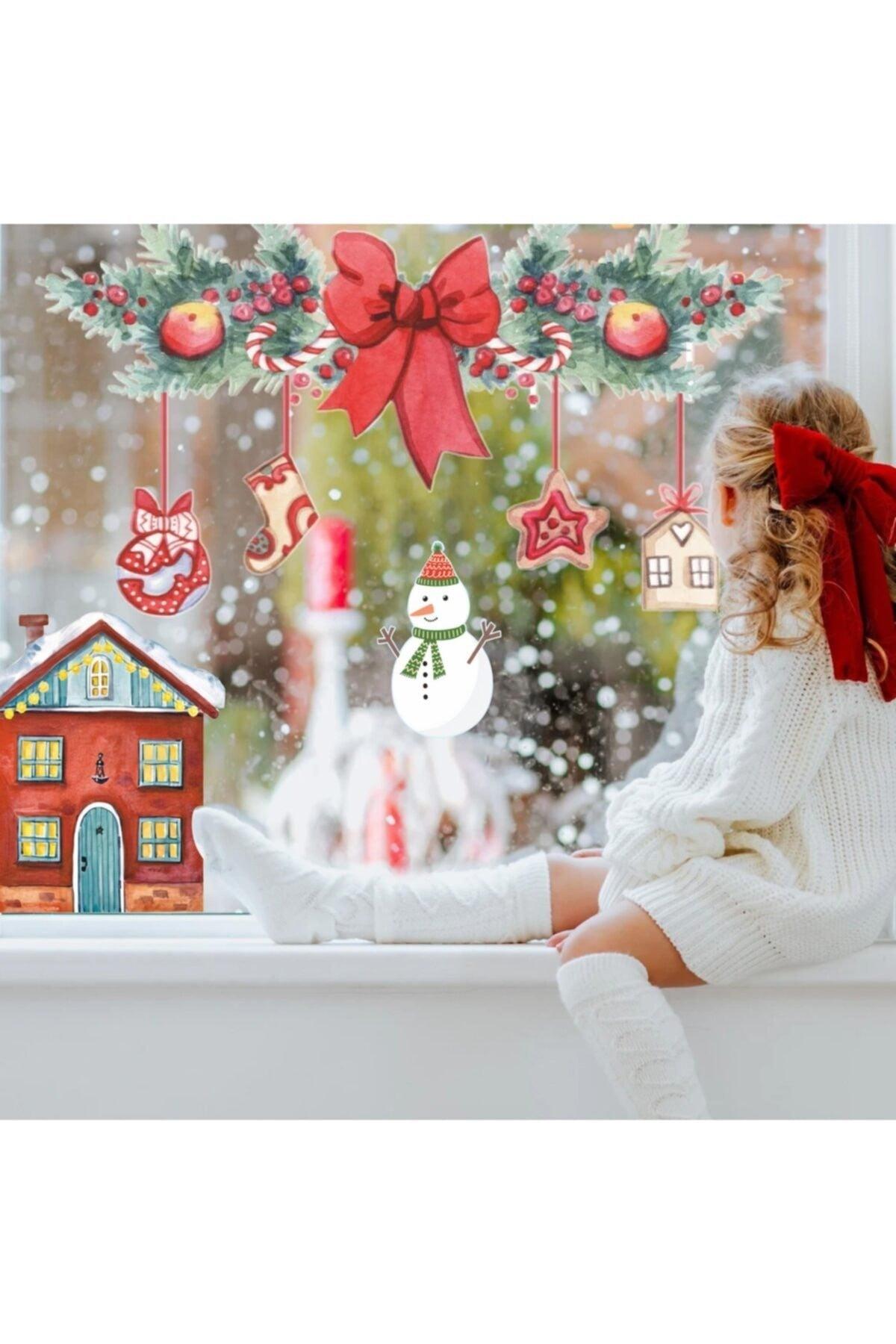 Christmas Bow House And Snowman Baby Kids Room Sticker Set - Swordslife