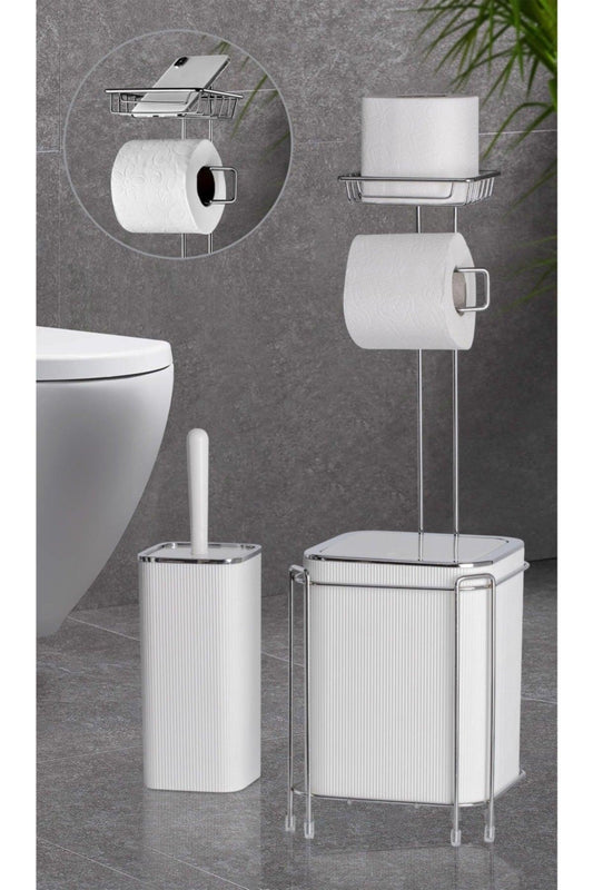 Chrom Ersatz-Wc-Papier - gestreifte quadratische weiße Müll Eimer und Wc Brush Set - Swordslife