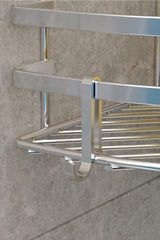 Chrome Three Tier Hook Bathroom Corner Shelf - Swordslife