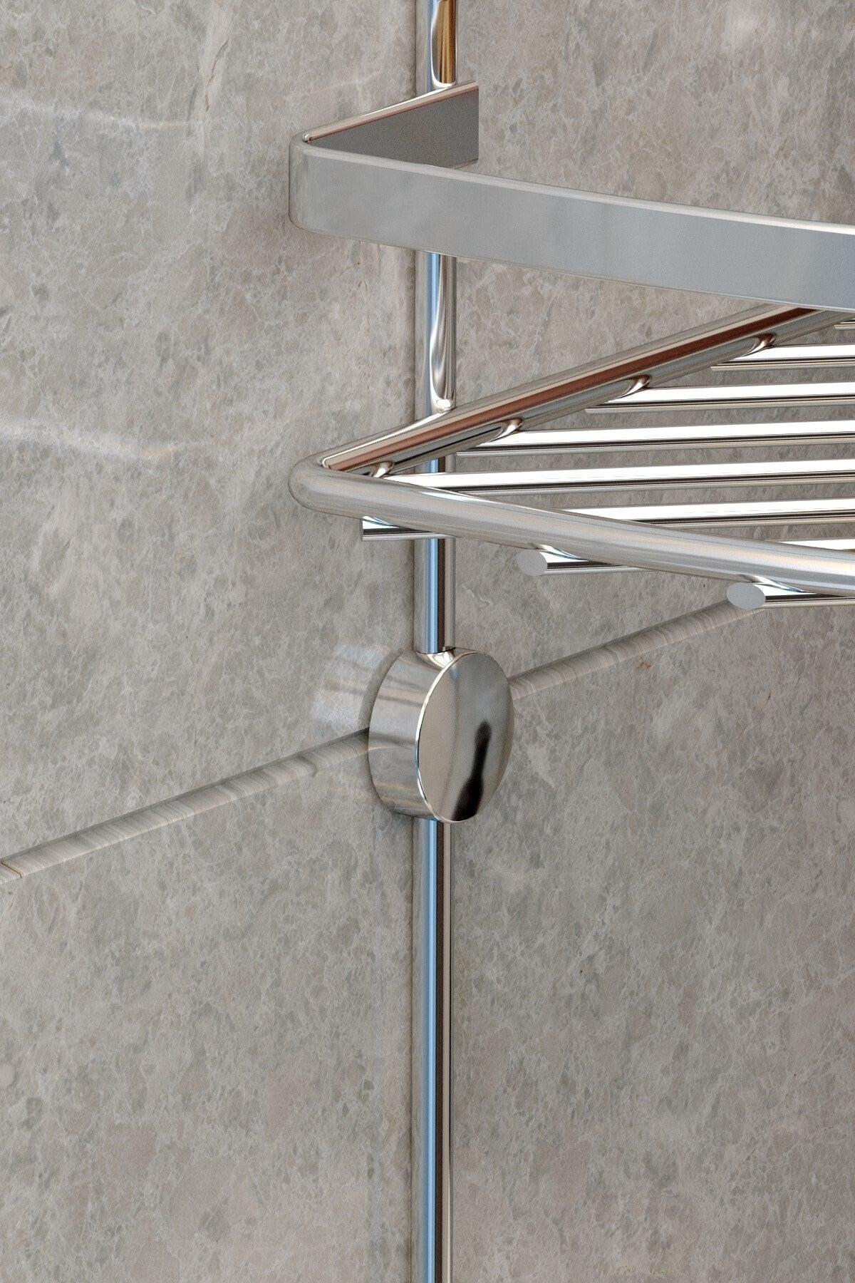 Chrome Three Tier Hook Bathroom Corner Shelf - Swordslife