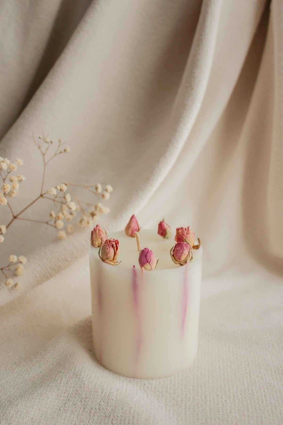 Special Design Candle with Flowers (DRY FLOWER AND FRARED CANDLE) (ROSY) - Swordslife