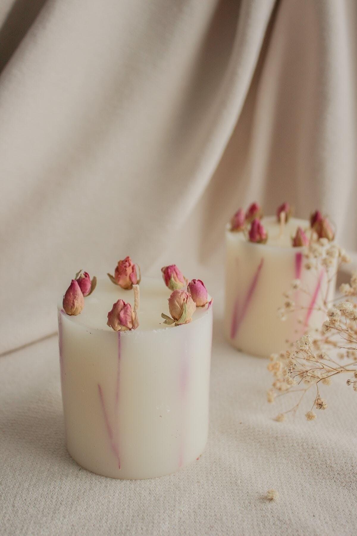 Special Design Candle with Flowers (DRY FLOWER AND FRARED CANDLE) (ROSY) - Swordslife