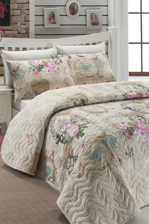 Double Quilted Bedspread Set Angel Beige - Swordslife