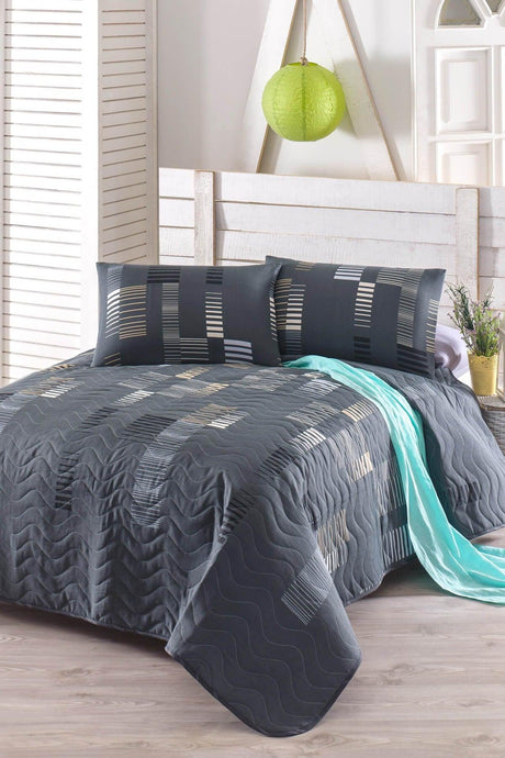 Double Quilted Bedspread Set Trace Anthracite - Swordslife