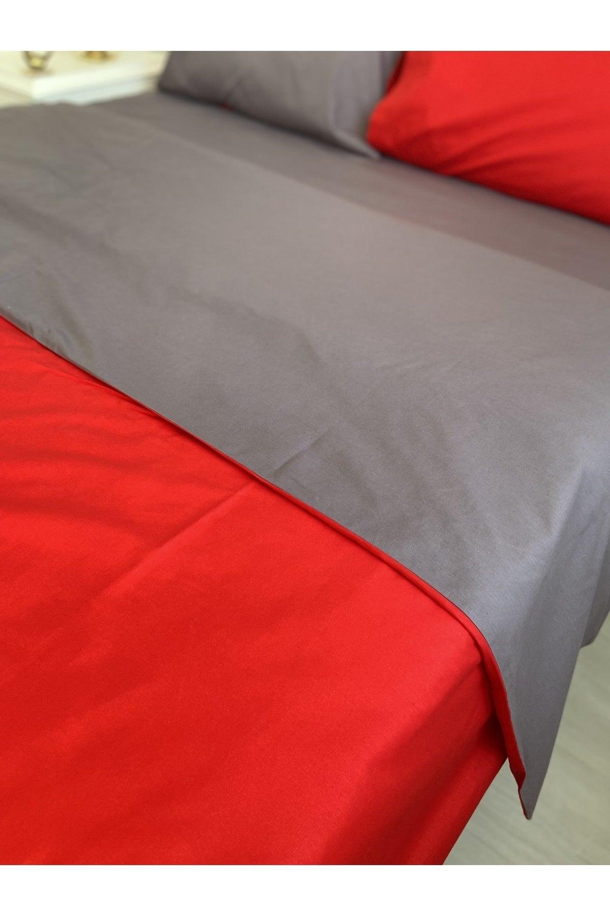 Double Sided Red-dark Gray Color Double Duvet Cover Set - Swordslife