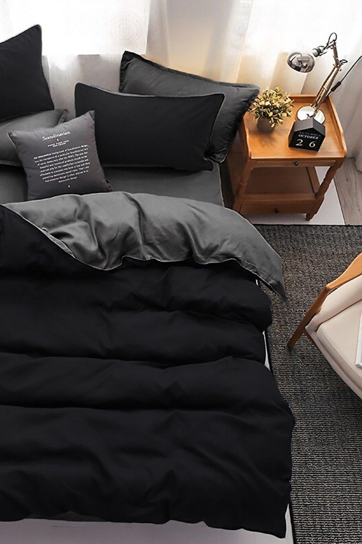 Double Sided Duvet Cover Set Double Black-Smoked - Swordslife