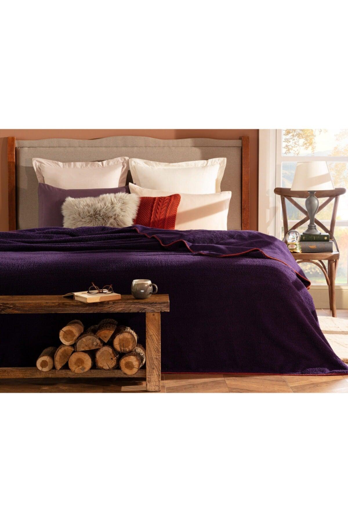 Claire Sherpa Single Plain Blanket Purple - Swordslife