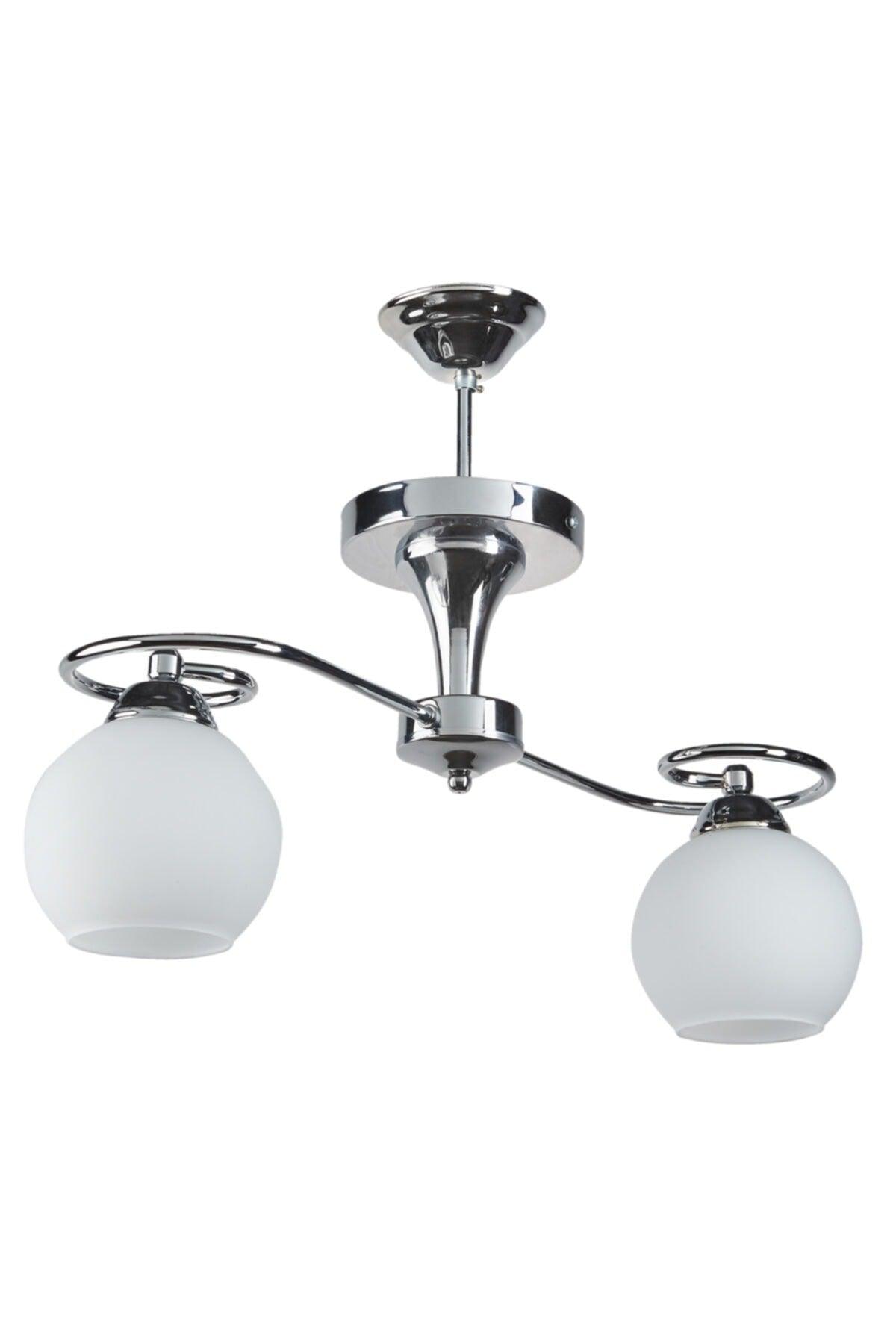 Yonca Modern Chrome Color White Glass 2 Pcs Chandelier - Swordslife