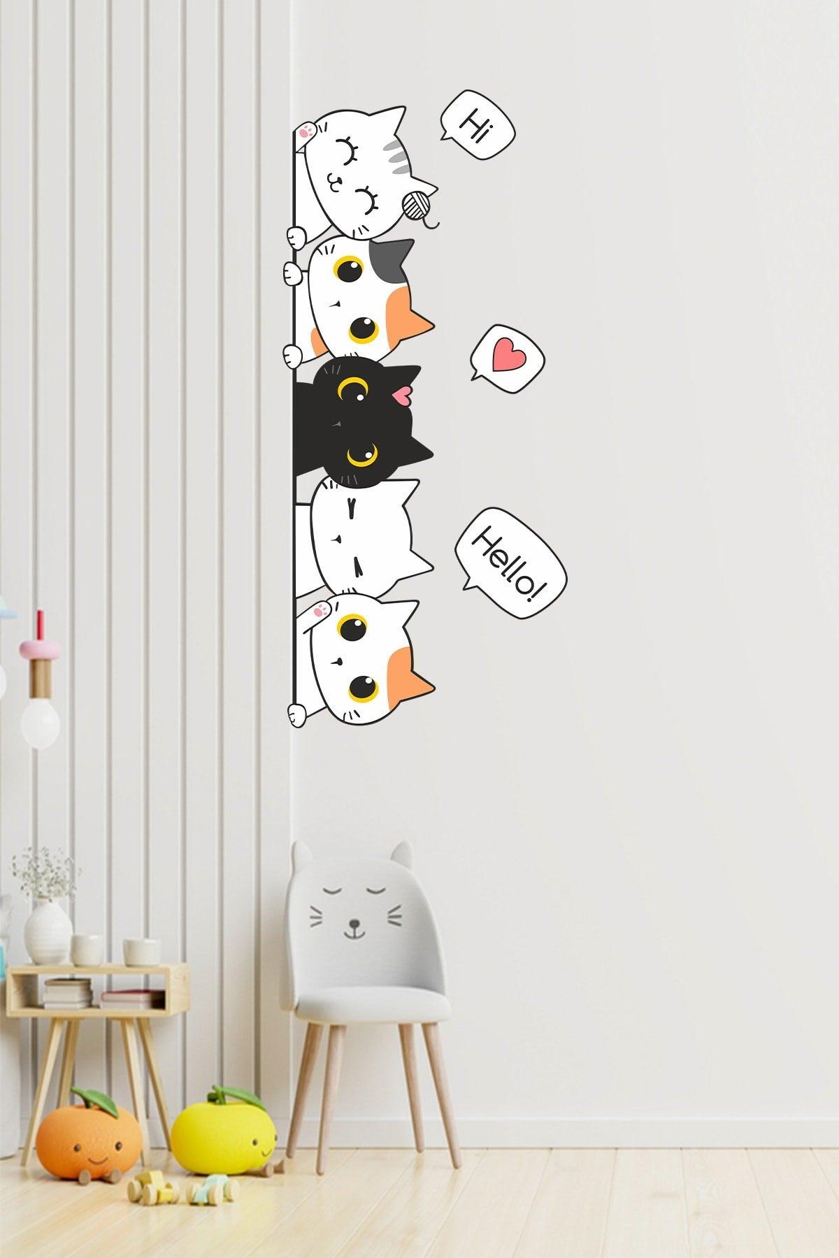 Kids Room Door Side Decorative Sticker Cute Cats Wall Ornament - Swordslife