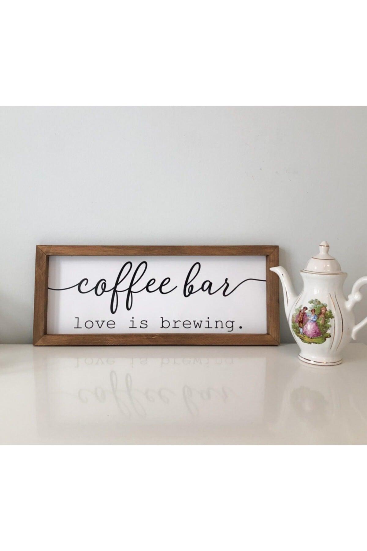 Coffee Corner Coffee Bar Love Is Brewing Wooden Frame - Swordslife