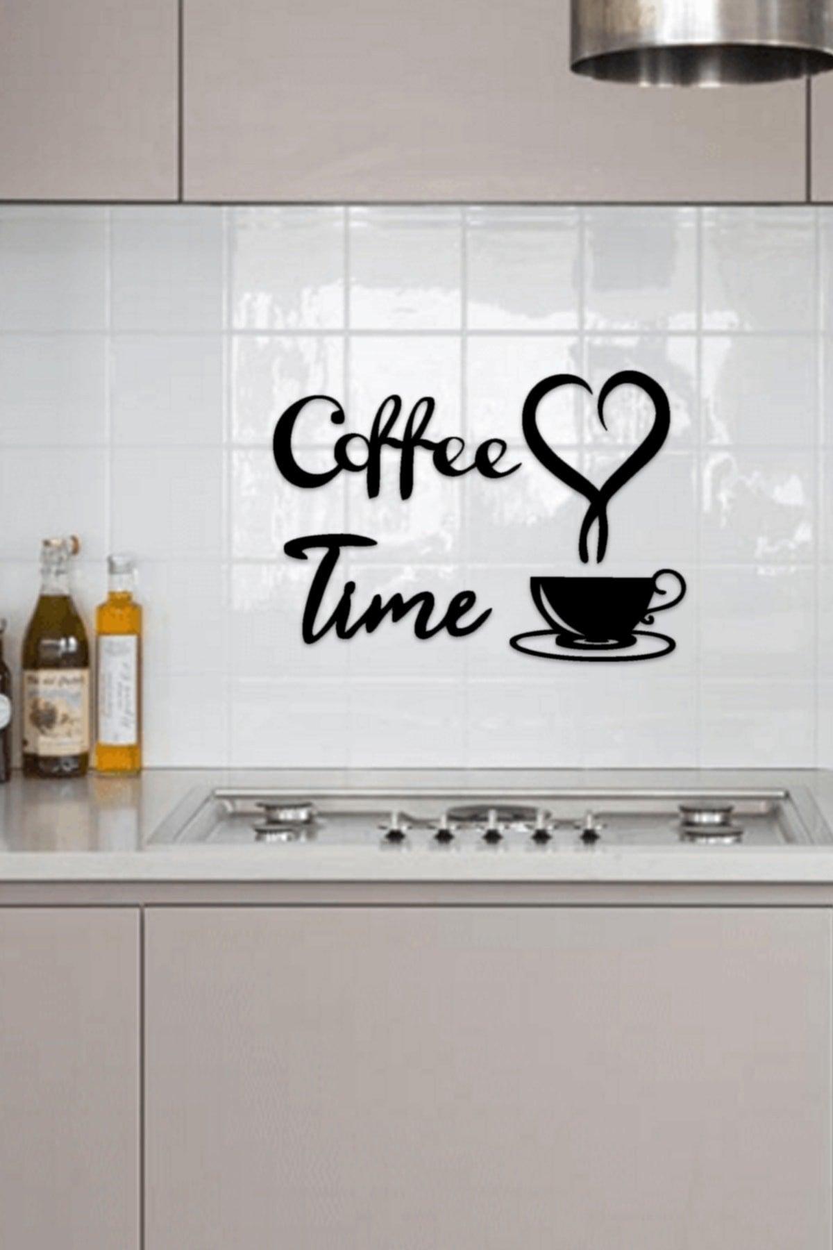 Coffee Time 4 Piece Black Wood Laser Cut Wall Decoration Product - Swordslife