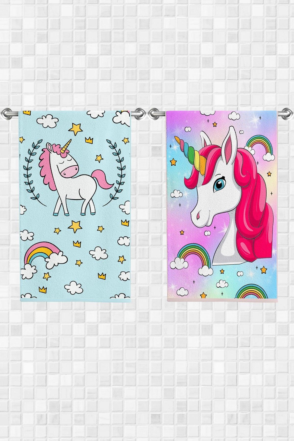 Multi-Purpose Unicorn Patterned Decorative Towel 30x50cm 2 pcs - Swordslife