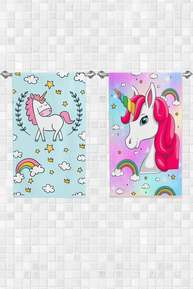 Multi-Purpose Unicorn Patterned Decorative Towel 30x50cm 2 pcs - Swordslife