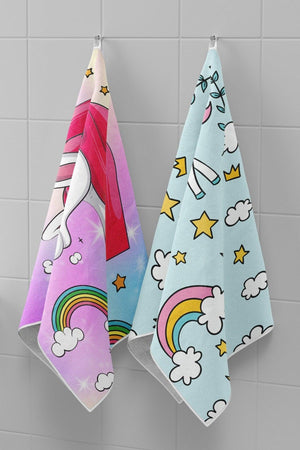 Multi-Purpose Unicorn Patterned Decorative Towel 30x50cm 2 pcs - Swordslife