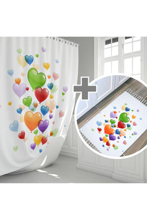 Colorful Balloon Bathroom Curtain Set - Non-slip Base Bath Mat And Shower Curtain Set - Front Door Mat - Swordslife