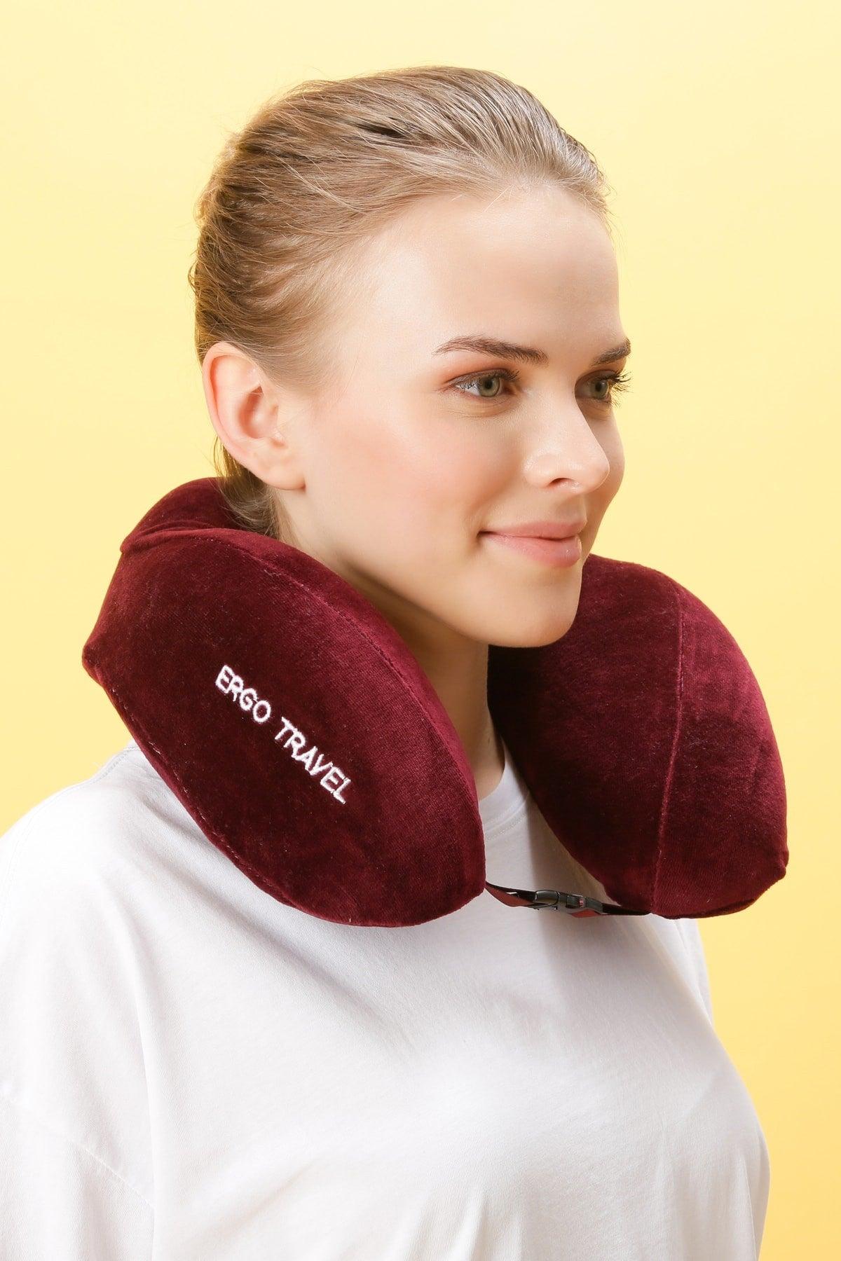 Comfort Orthopedic Travel Pillow Visco Neck Pillow - Claret Red - Swordslife