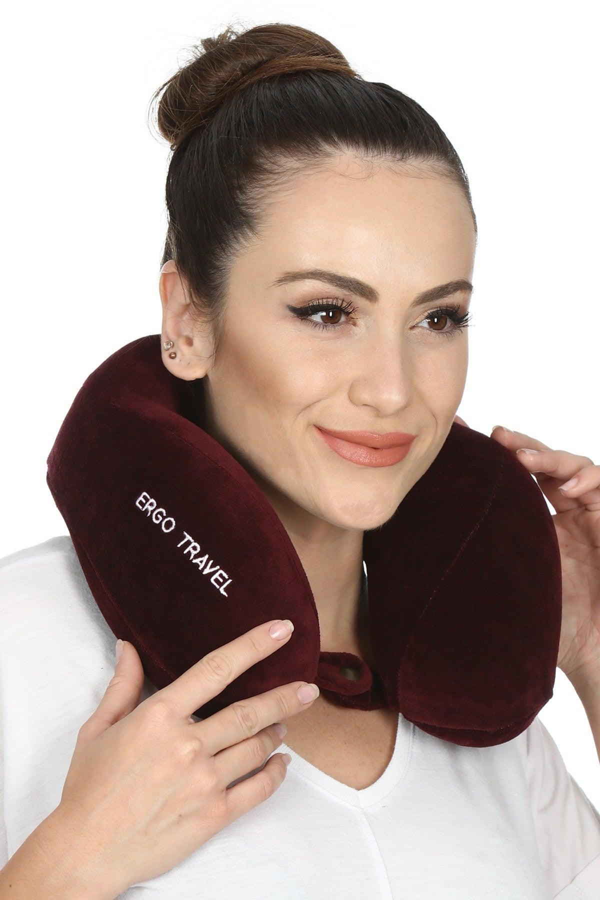 Comfort Orthopedic Travel Pillow Visco Neck Pillow - Claret Red - Swordslife