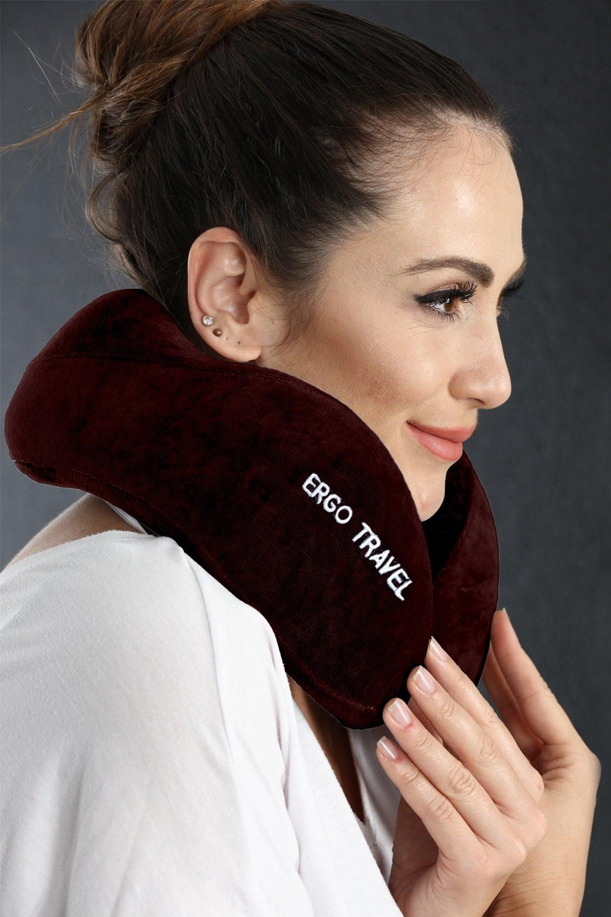 Comfort Orthopedic Travel Pillow Visco Neck Pillow - Claret Red - Swordslife