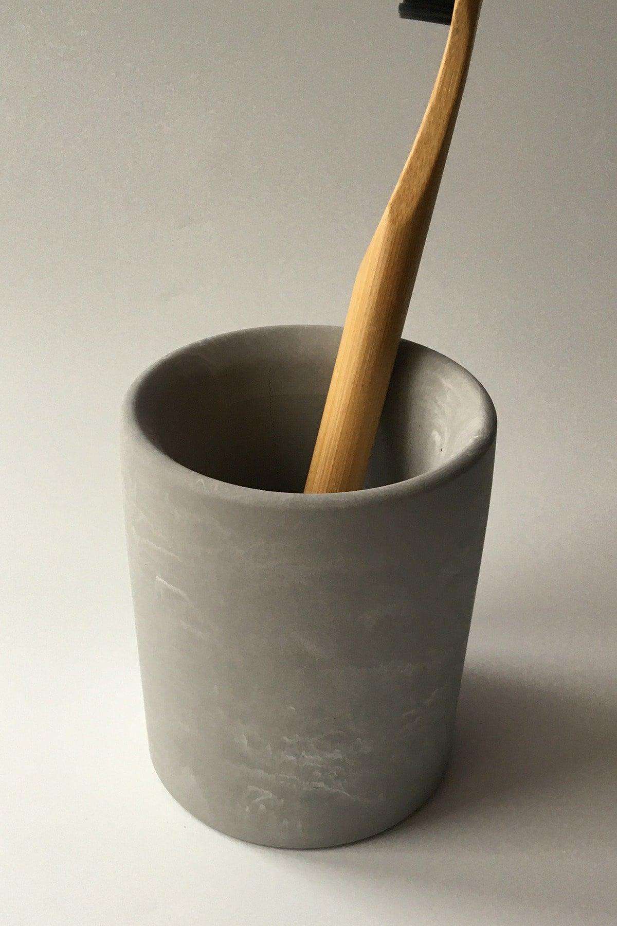 Concrete Toothbrush Holder Gray Marble Pattern