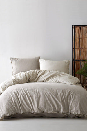 Cottage 100% Cotton Oversized Washed Yarn Dyed Striped Duvet Cover Set Brown - Swordslife