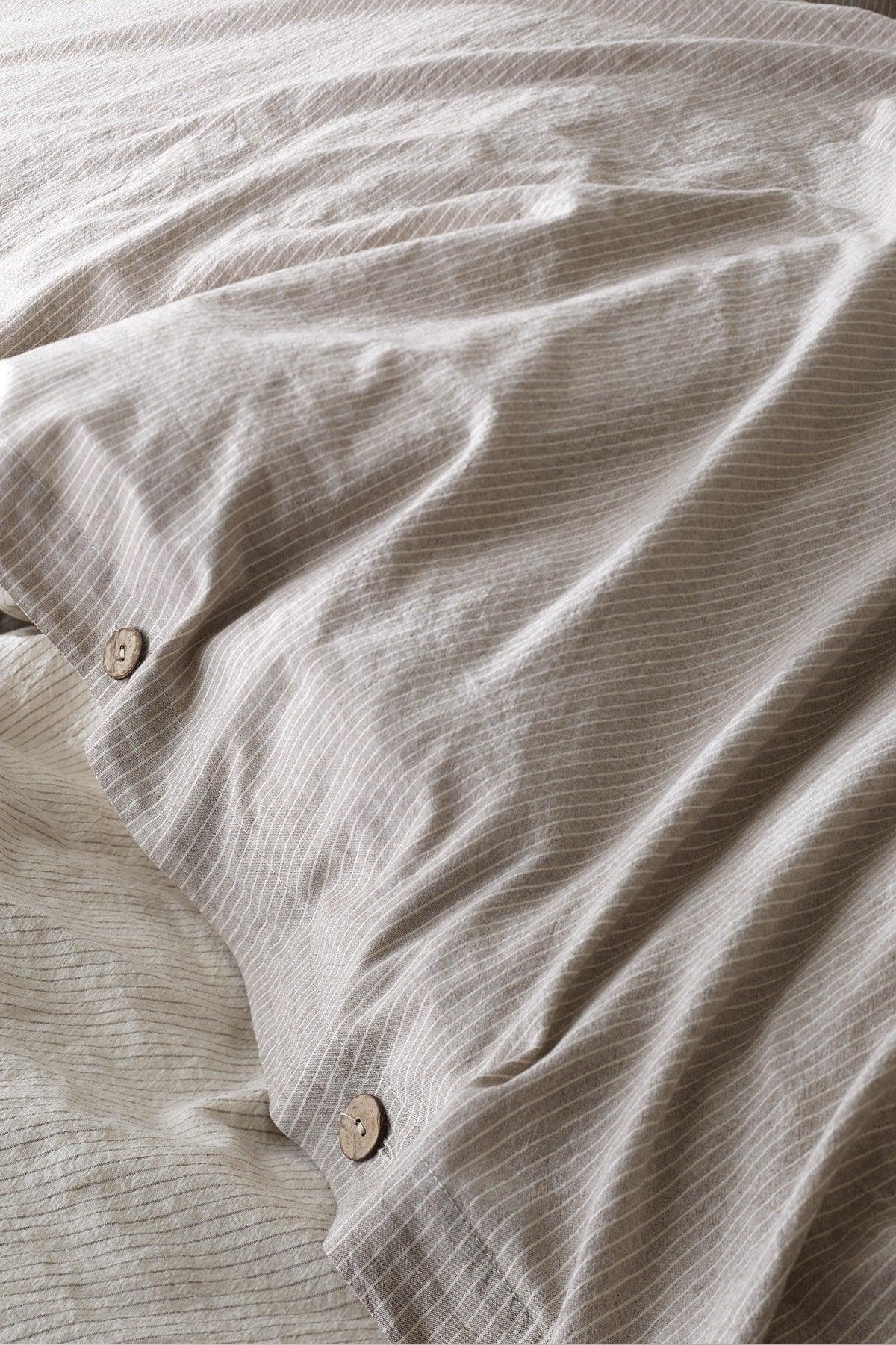 Cottage 100% Cotton Oversized Washed Yarn Dyed Striped Duvet Cover Set Brown - Swordslife