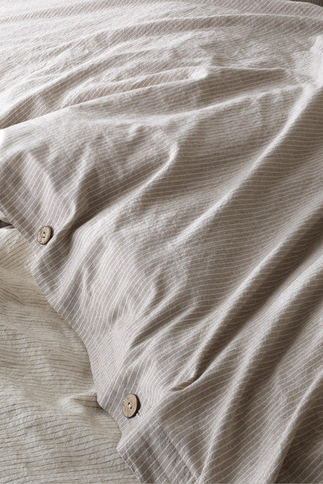 Cottage 100% Cotton Oversized Washed Yarn Dyed Striped Duvet Cover Set Brown - Swordslife
