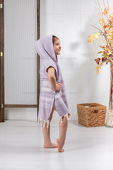 Cotton Kids Peshtemal Poncho Bathrobe Beach Towel Lilac - Swordslife