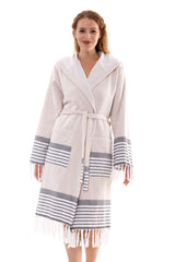 Cotton Hooded Unisex Beige Bathrobe | Towel Loincloth Bathrobe - Swordslife