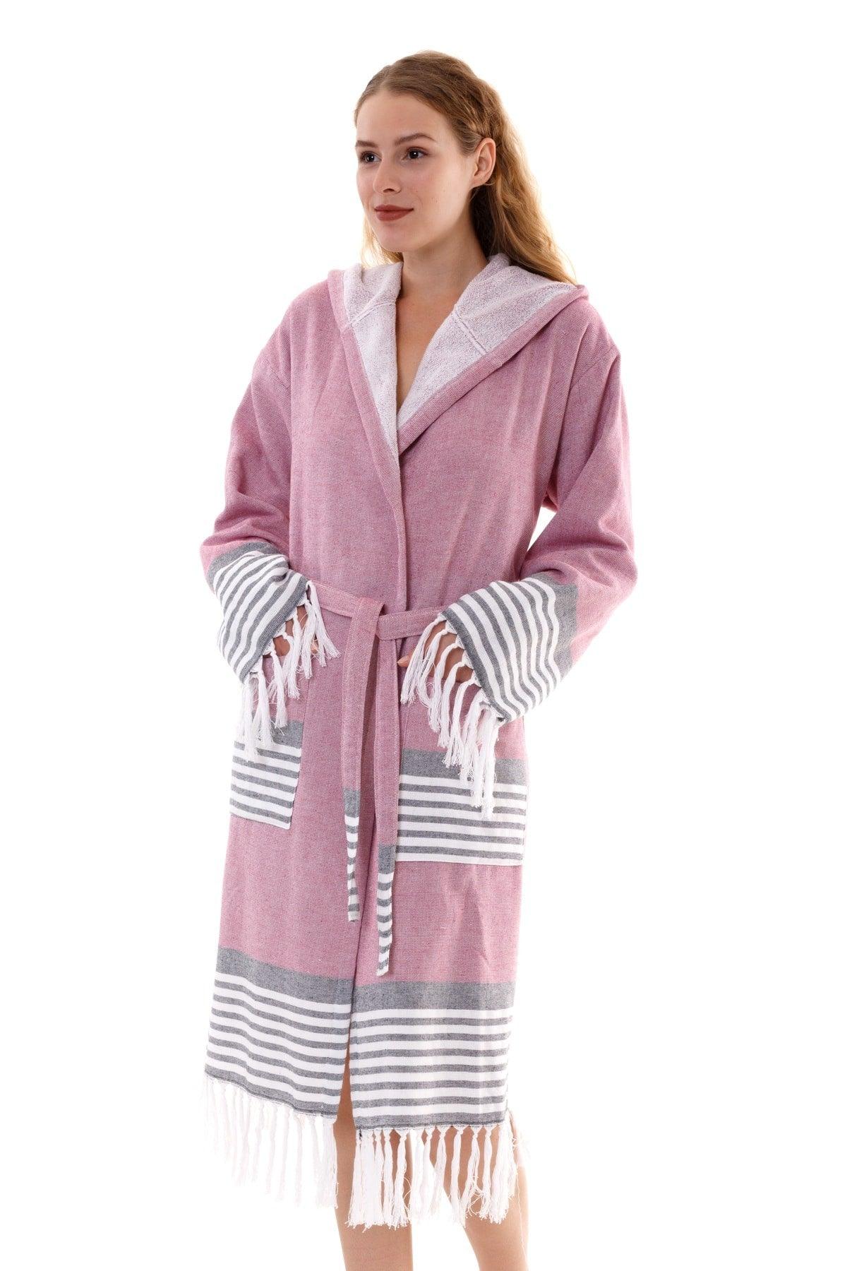 Cotton Hooded Unisex Pink Bathrobe | Towel Loincloth Bathrobe - Swordslife