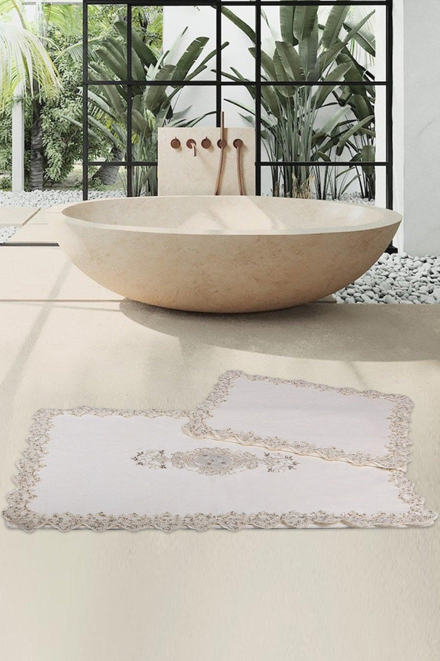 Cotton Lux Cornered Cream Set of 2 Cotton Bath Mats Dowry Closet Set - Swordslife