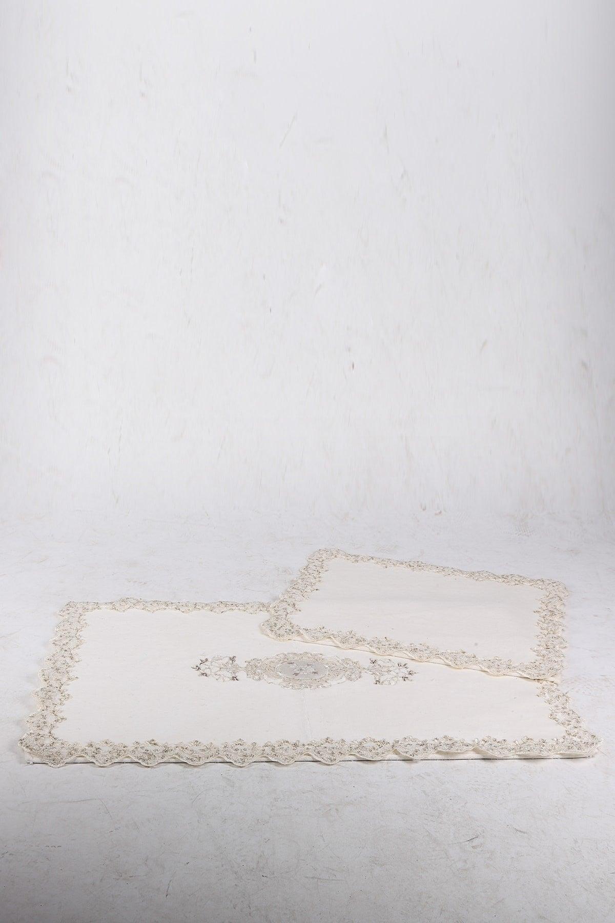 Cotton Lux Cornered Cream Set of 2 Cotton Bath Mats Dowry Closet Set - Swordslife