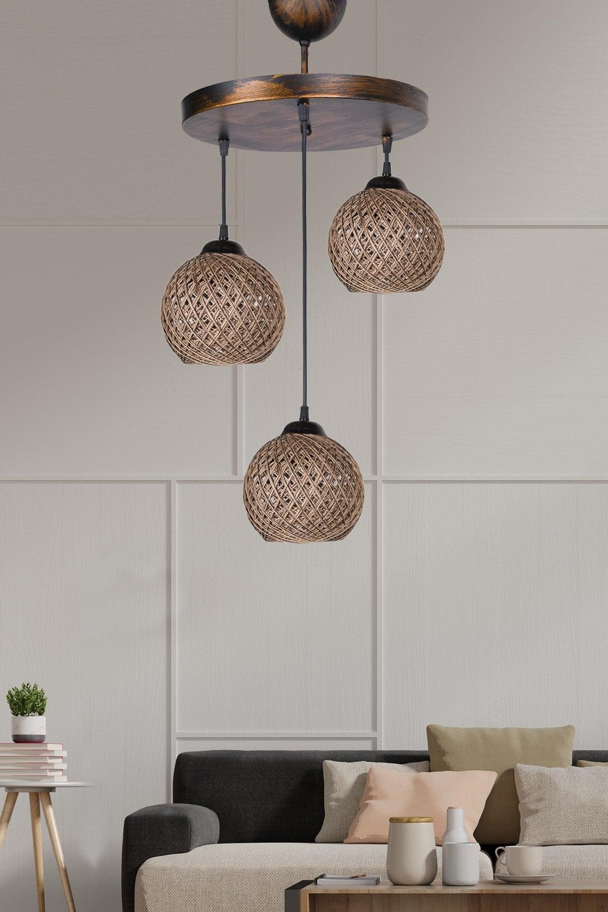 Crayon 3 Piece Chandelier Jute Brown Hsra-44 - Swordslife