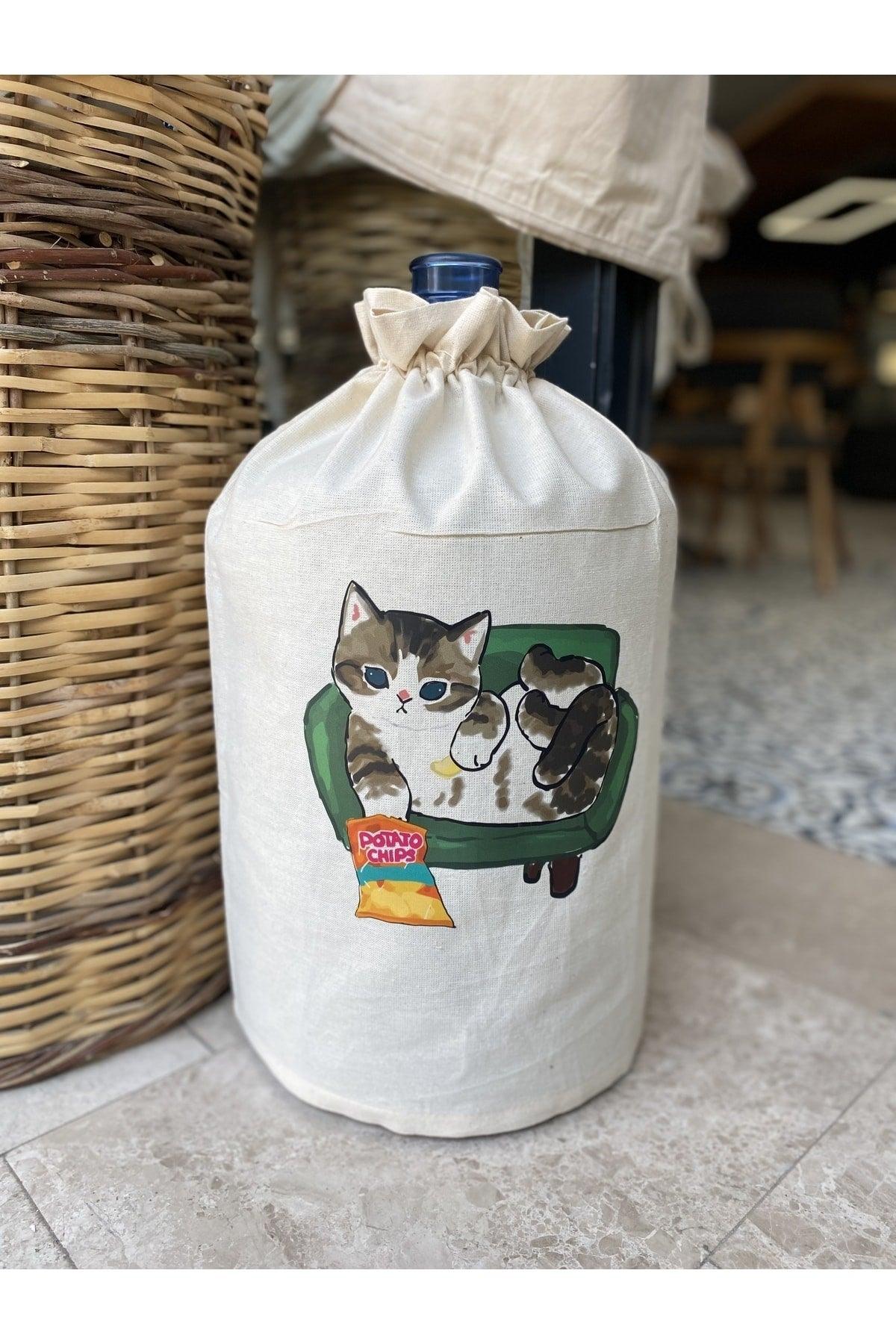 Cream Carboy Case Printed Cat Eating Chips - Swordslife